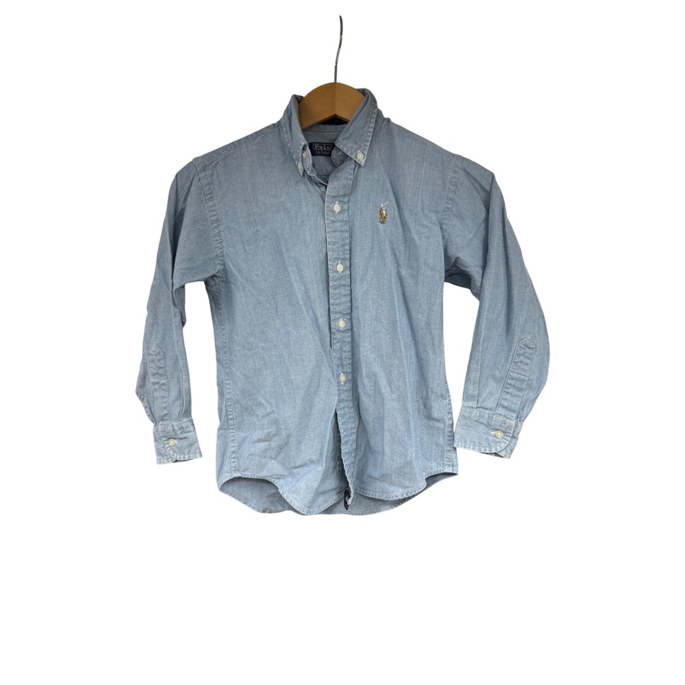Polo Ralph Lauren Kids Blue Chambray Button Down Shirt Size 7 Long Sleeve Cotton